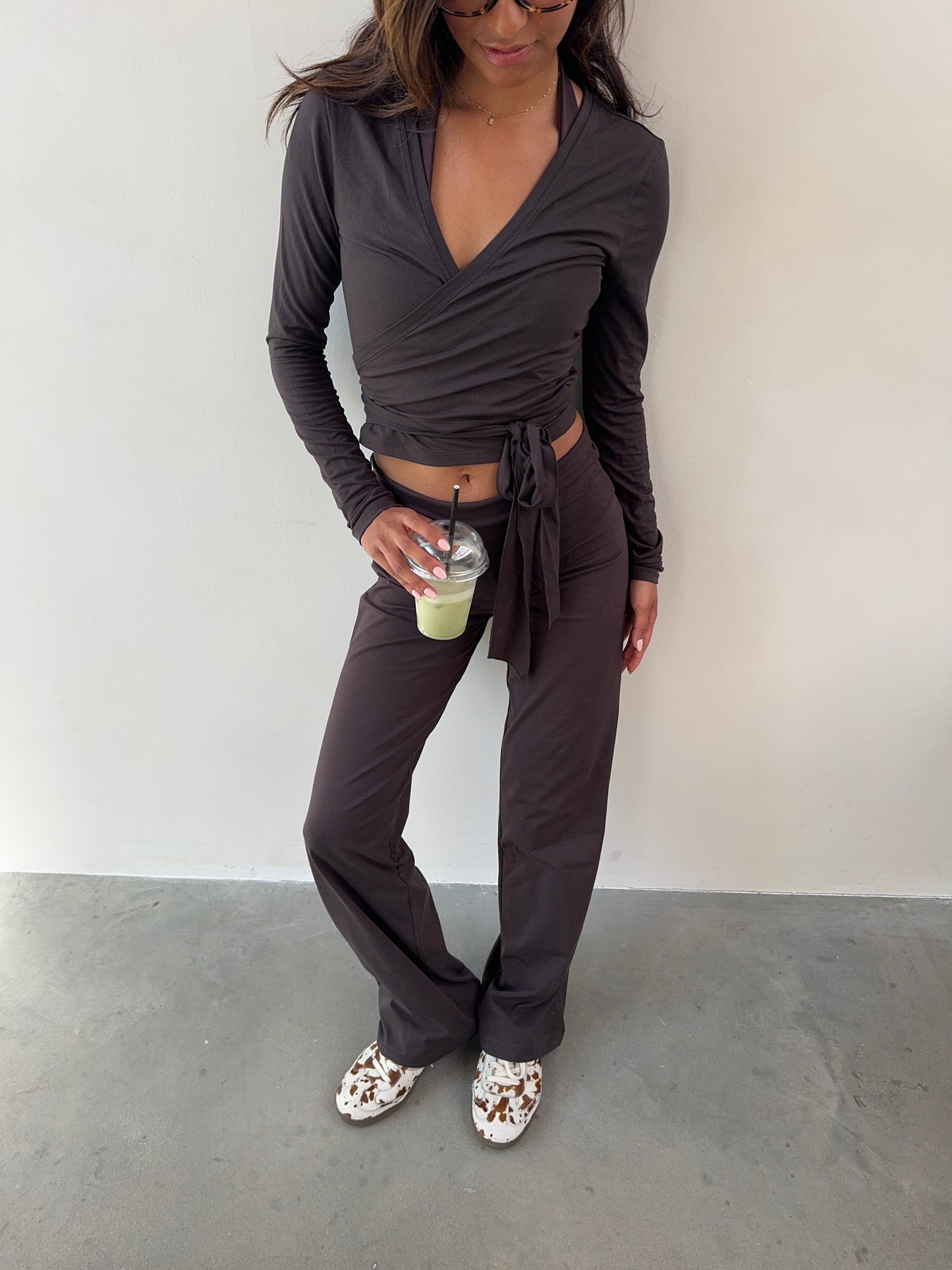 sleek ballet wrap top brown