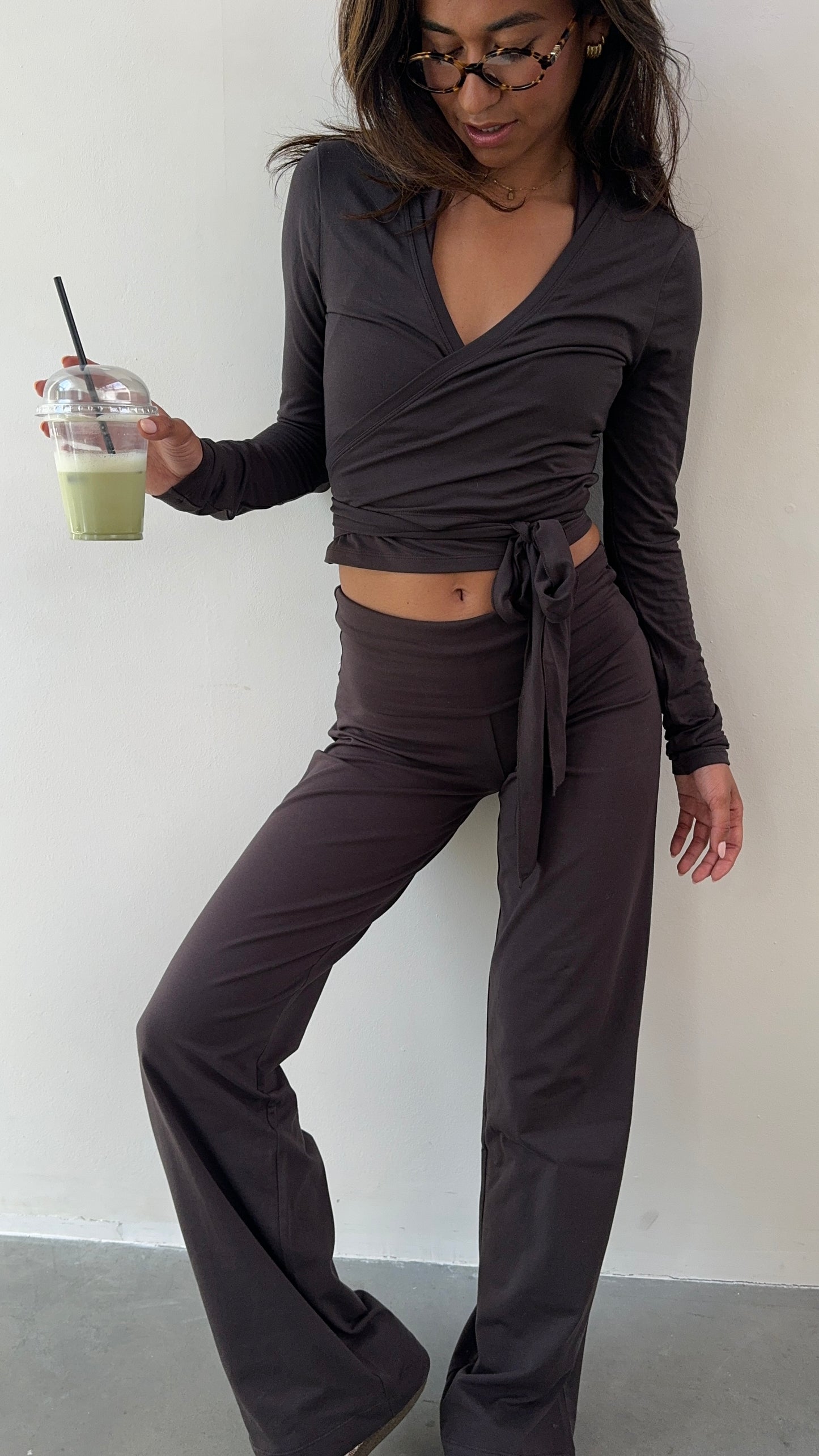 sleek ballet wrap top brown