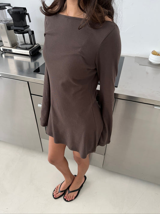 flared casual dress brown