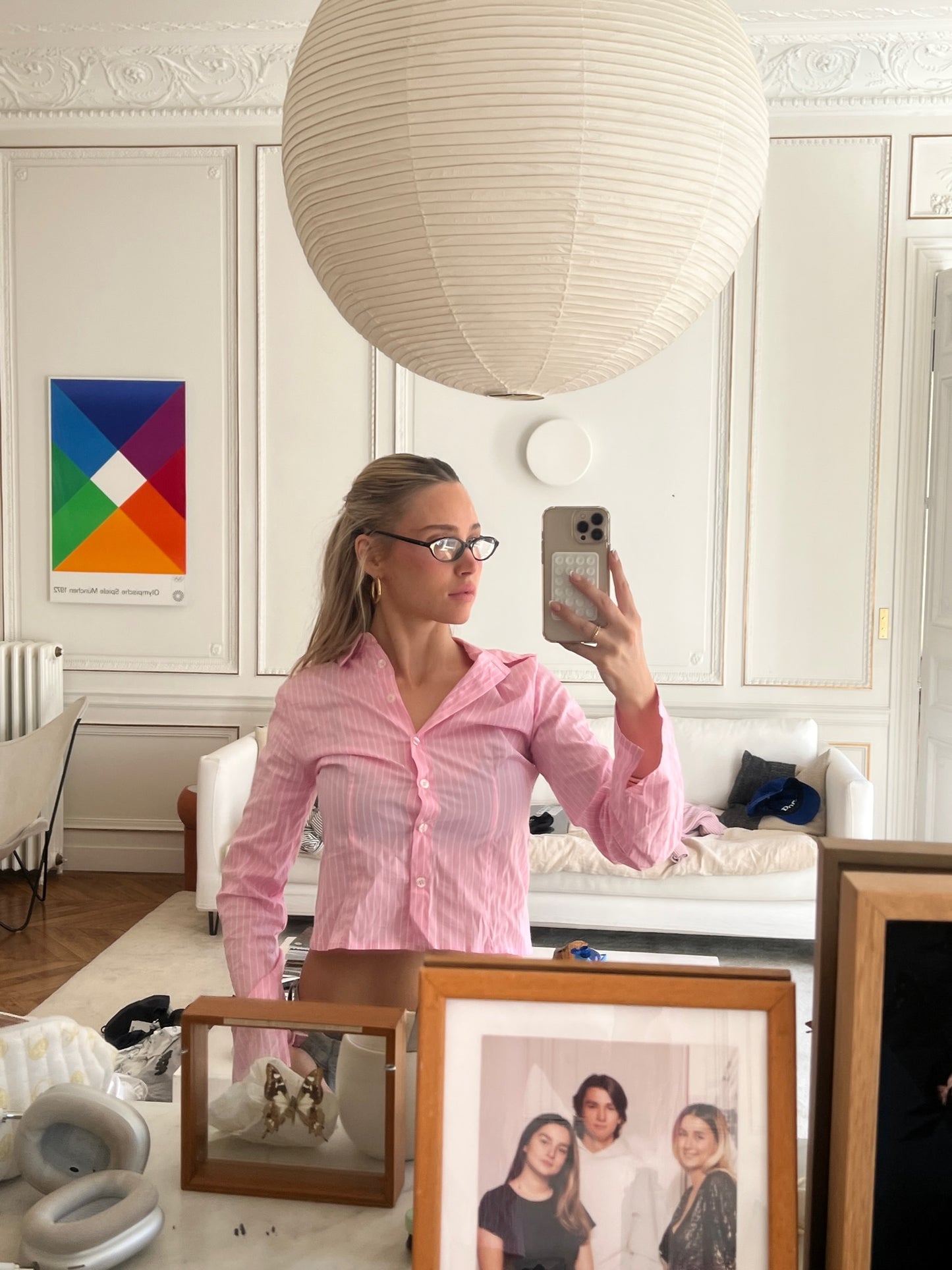 fitted blouse pink stripes