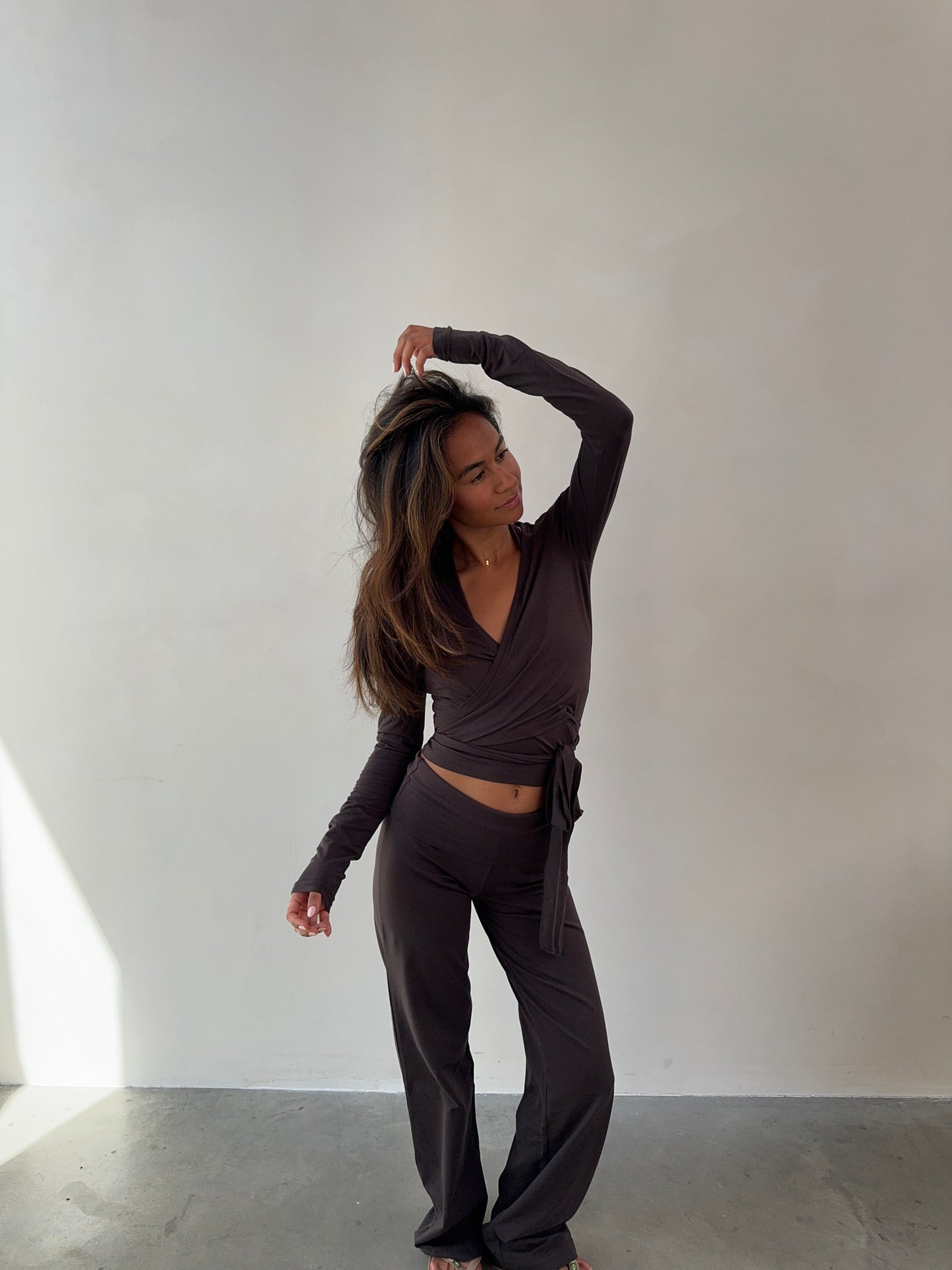 sleek ballet wrap top brown