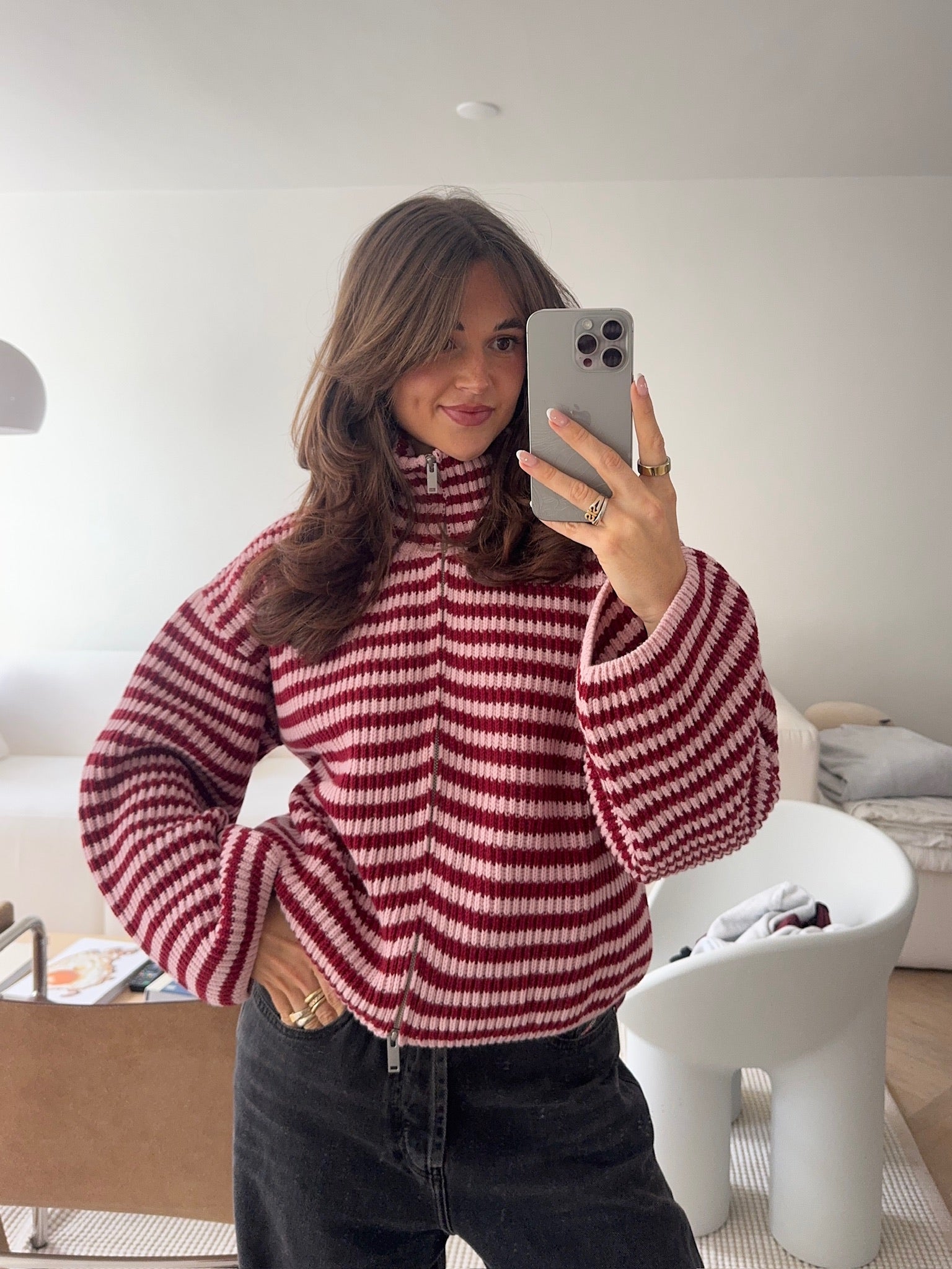 Zipper Red Pink Stripes | Wool Cashmere Knit | Nom Originals
