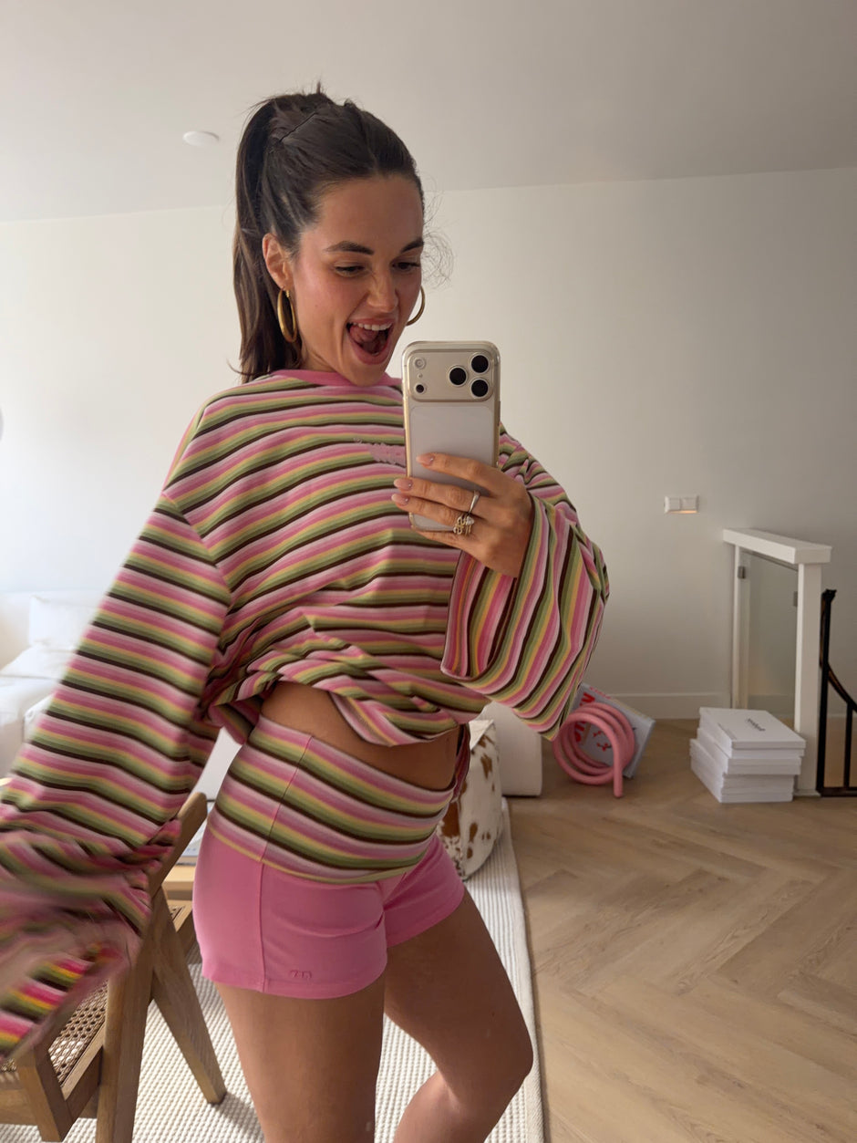 soft shorts hot pink farm stripe