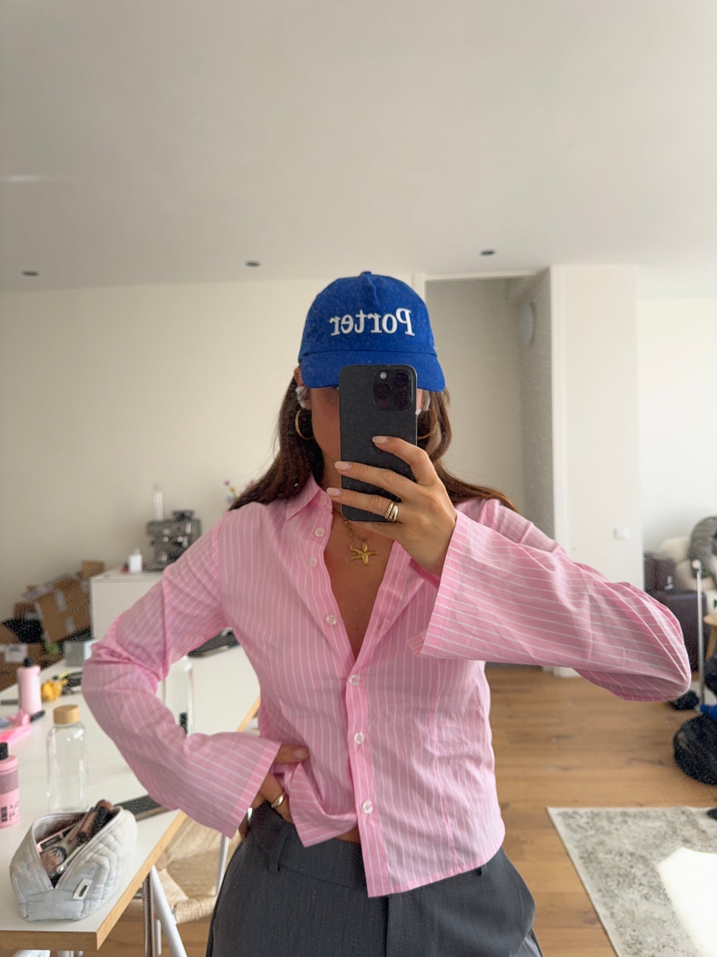 fitted blouse pink stripes