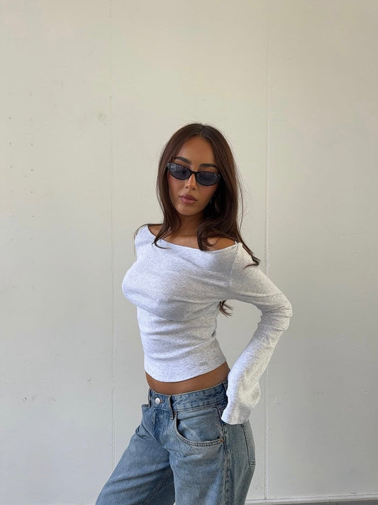 flared longsleeve knit grey melange