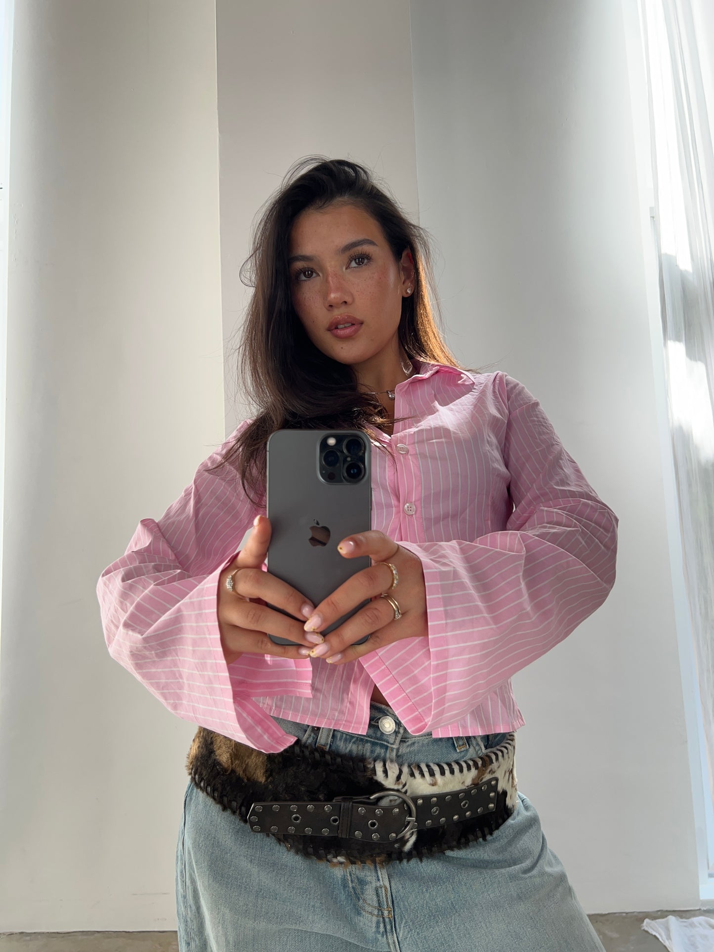 fitted blouse pink stripes