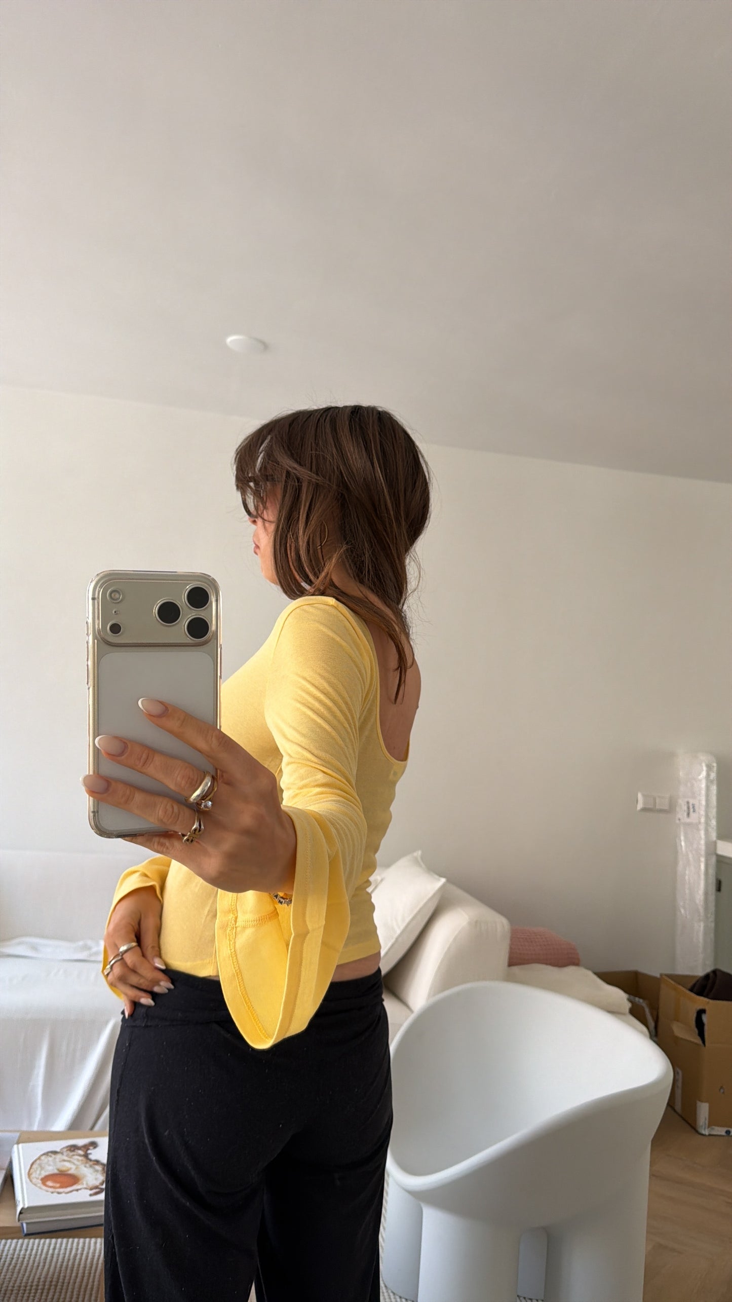 backless flared longsleeve butter yellow