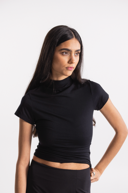 sleek high neck tee black