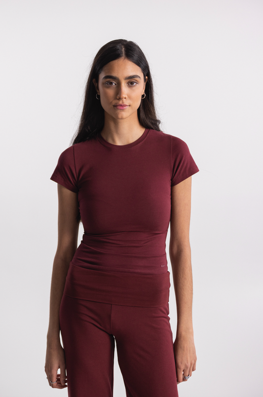 x fabi - soft tee long dark red