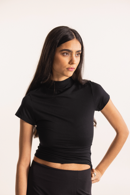 sleek high neck tee black