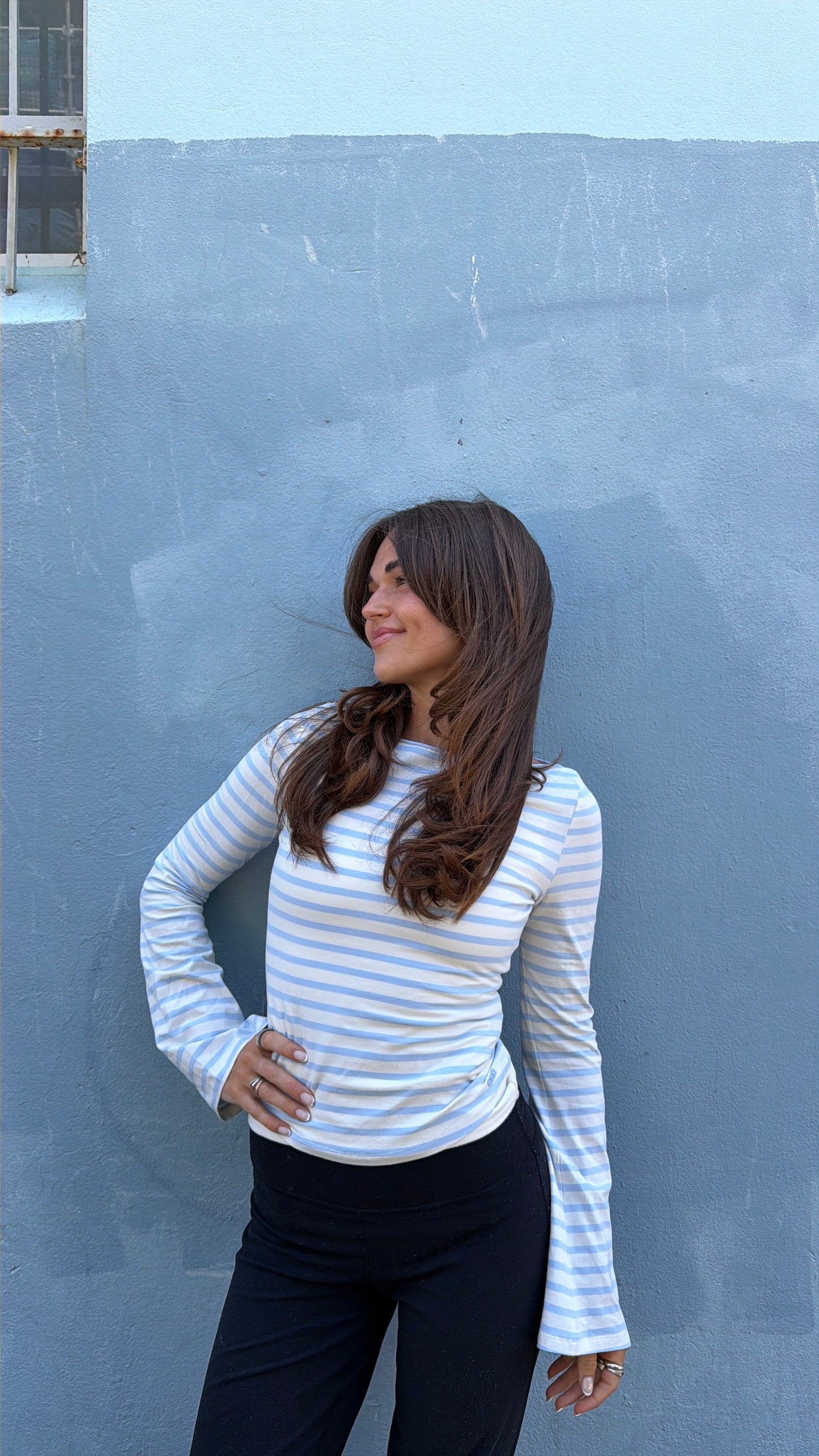 flared soft longsleeve cream blue stripes