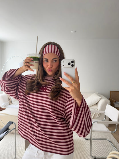 hairband red pink stripes
