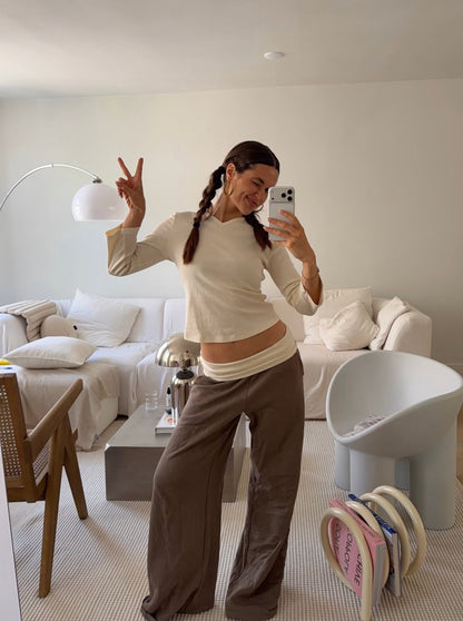 khaki ivory foldover set