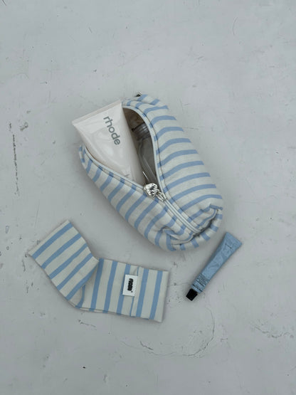 cosmetic bag cream blue stripes
