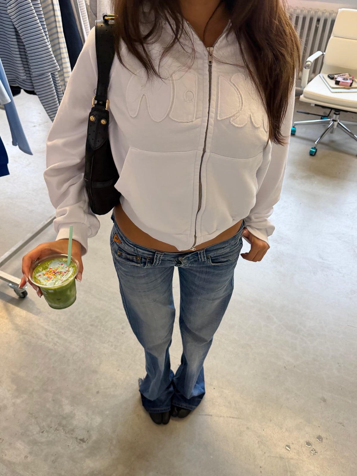 zip hoodie white
