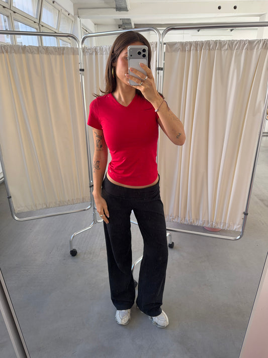 soft v neck set ruby red black