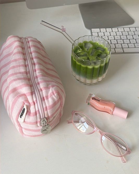 cosmetic bag pink stripes