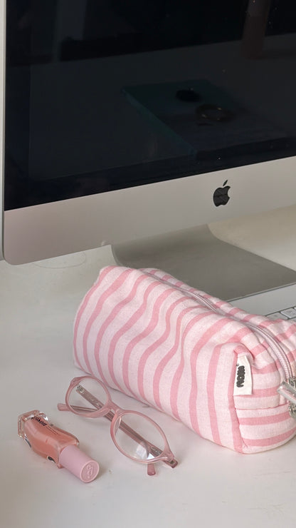 cosmetic bag pink stripes