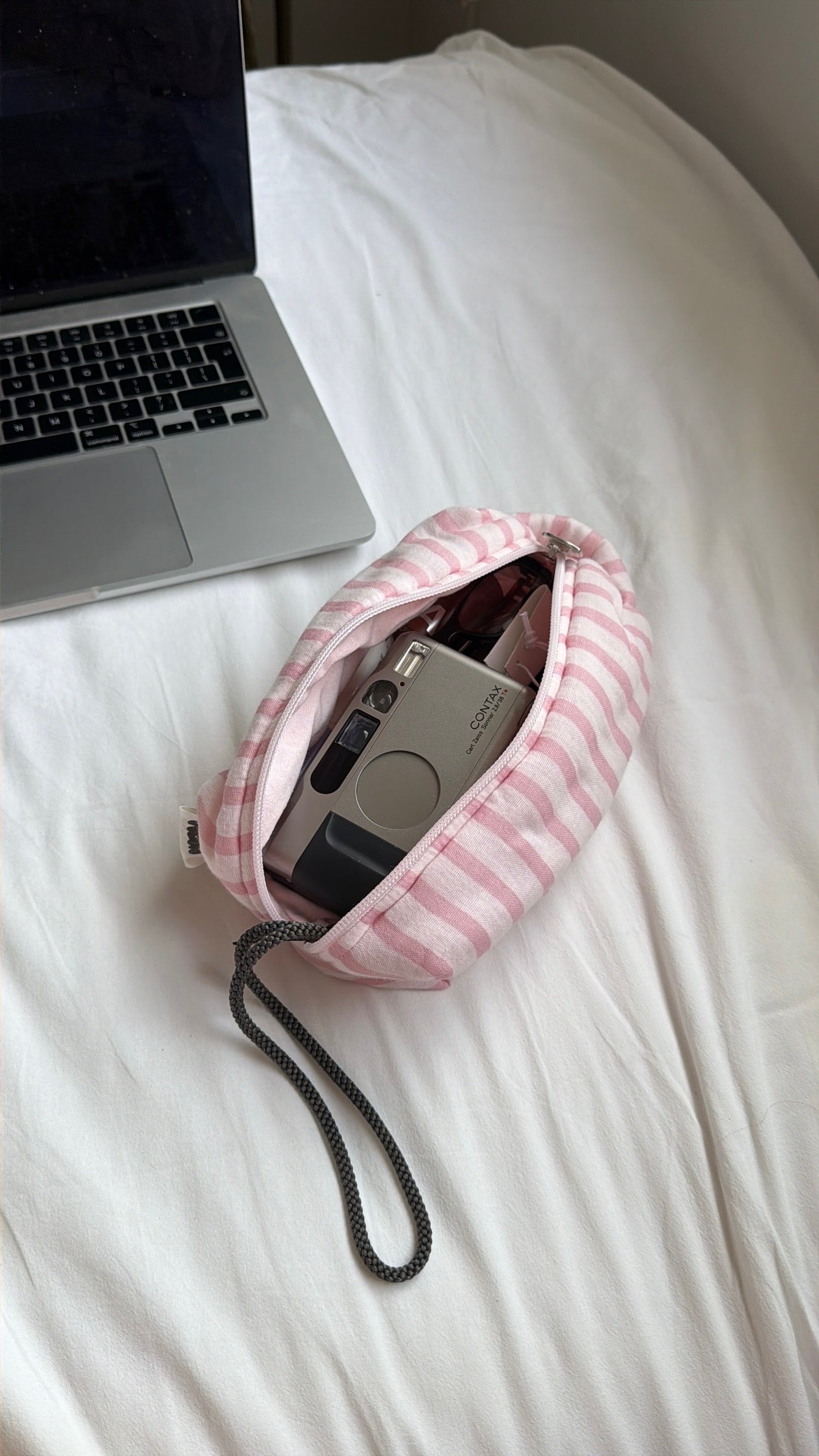cosmetic bag pink stripes