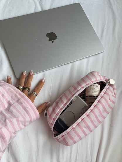 cosmetic bag pink stripes