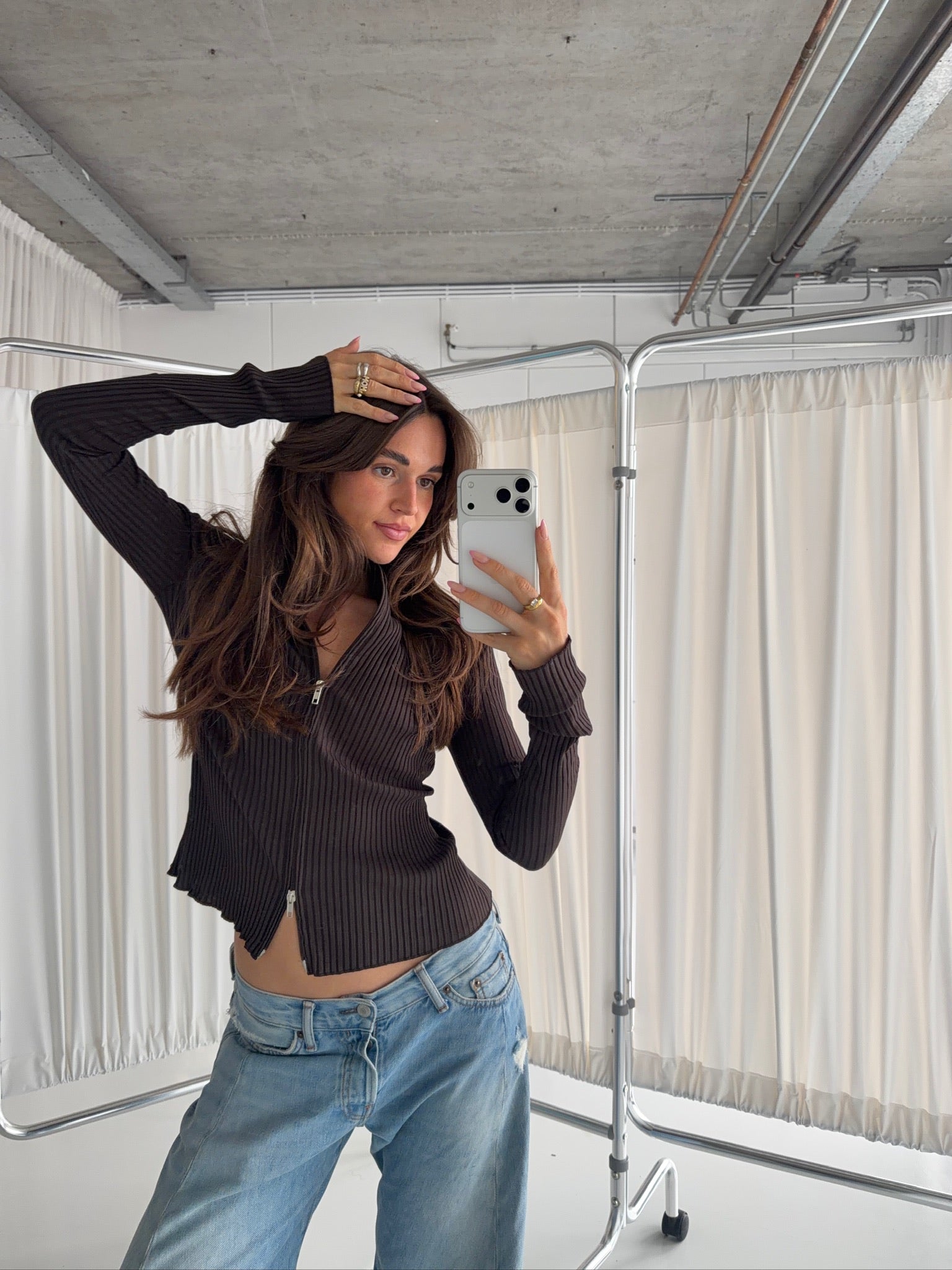 Zip Longsleeve Cocoa | Ribbed Cotton | Nom Originals