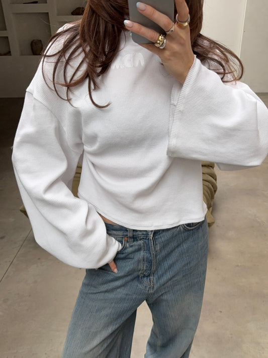 wide neck waffle longsleeve white