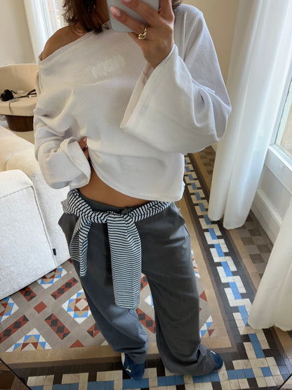 wide neck waffle longsleeve white