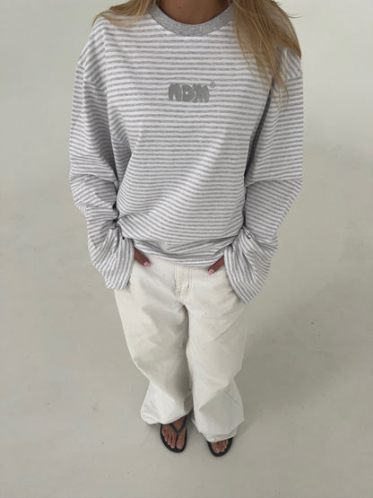 oversized longsleeve long grey melange stripes