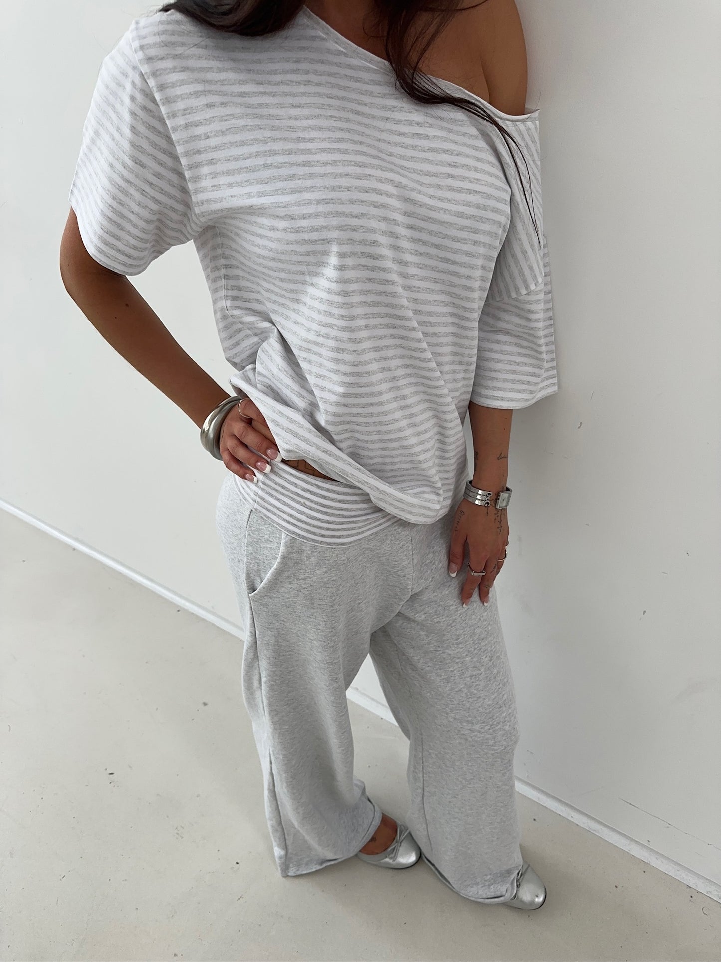 foldover pants grey melange stripes