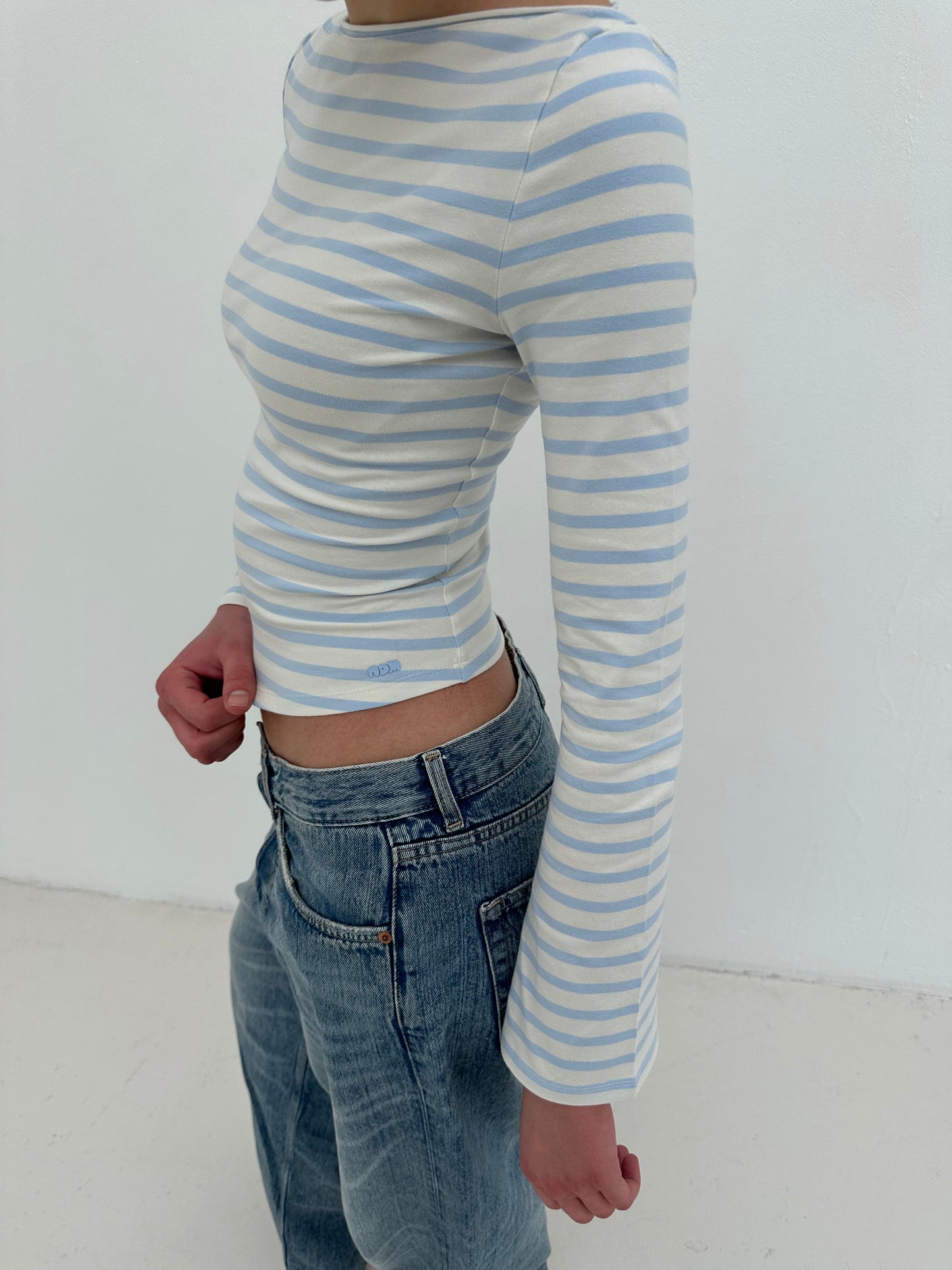 flared soft longsleeve cream blue stripes
