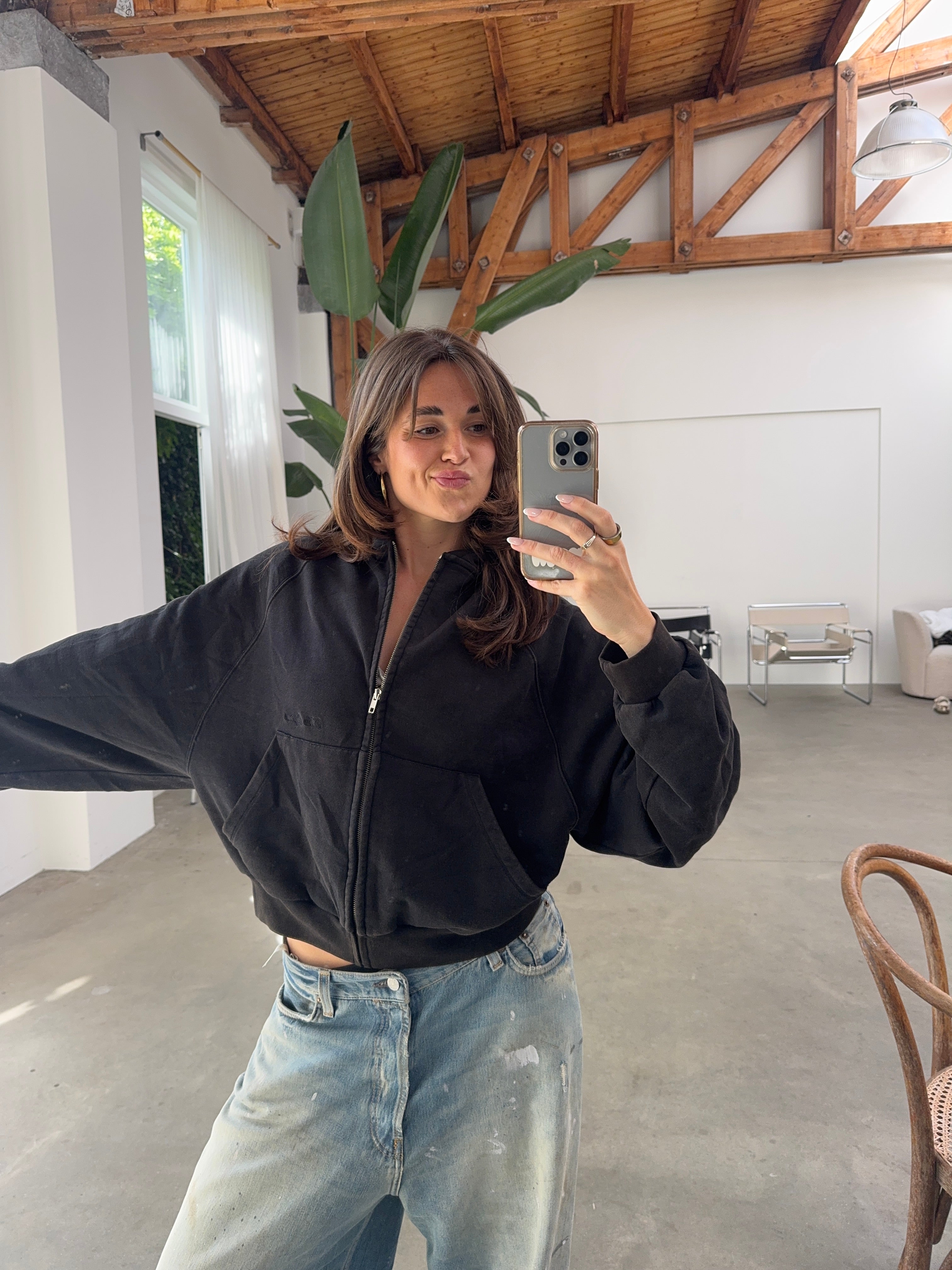 Washed Black Zip Hoodie for Modern Comfort – Nom Originals