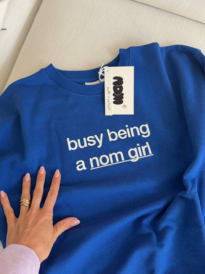 sweater cobalt blue busy being a nom girl