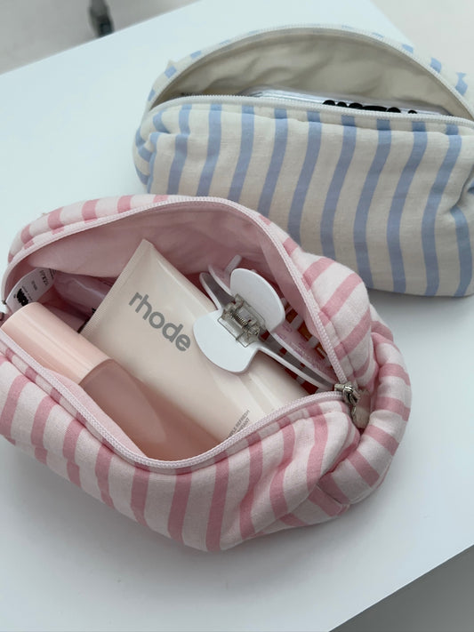 cosmetic bag pink stripes