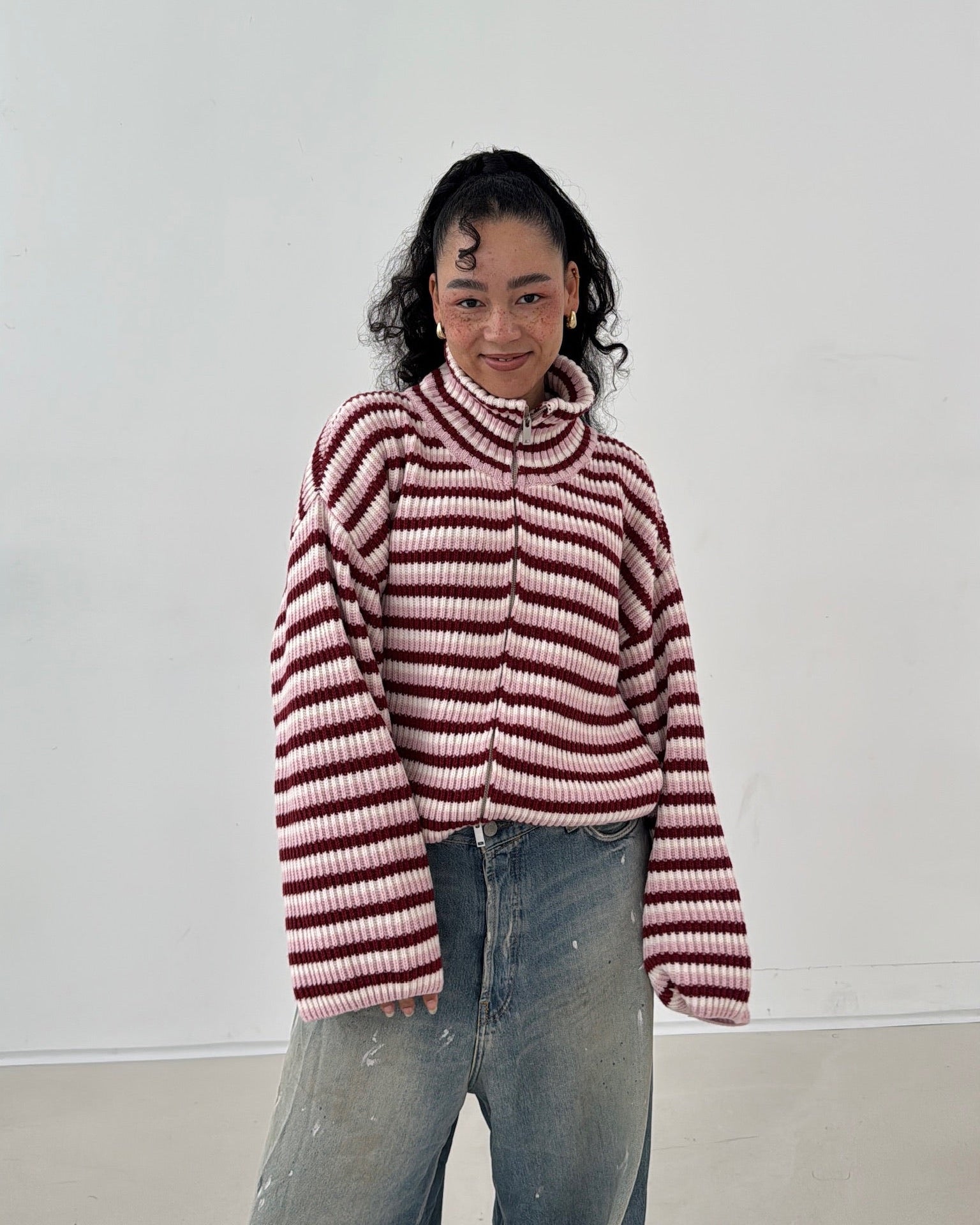 Zipper Lucky Girl Stripes | Wool Cashmere Knit | Nom Originals