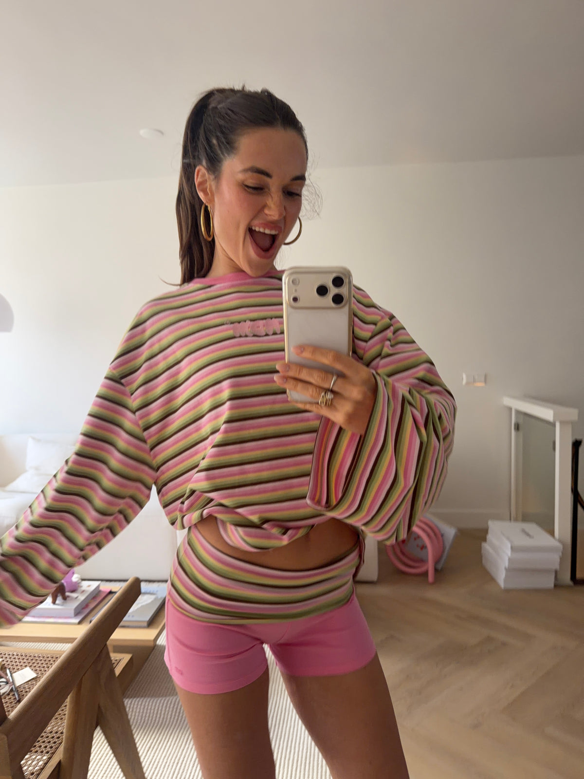 soft shorts hot pink farm stripe