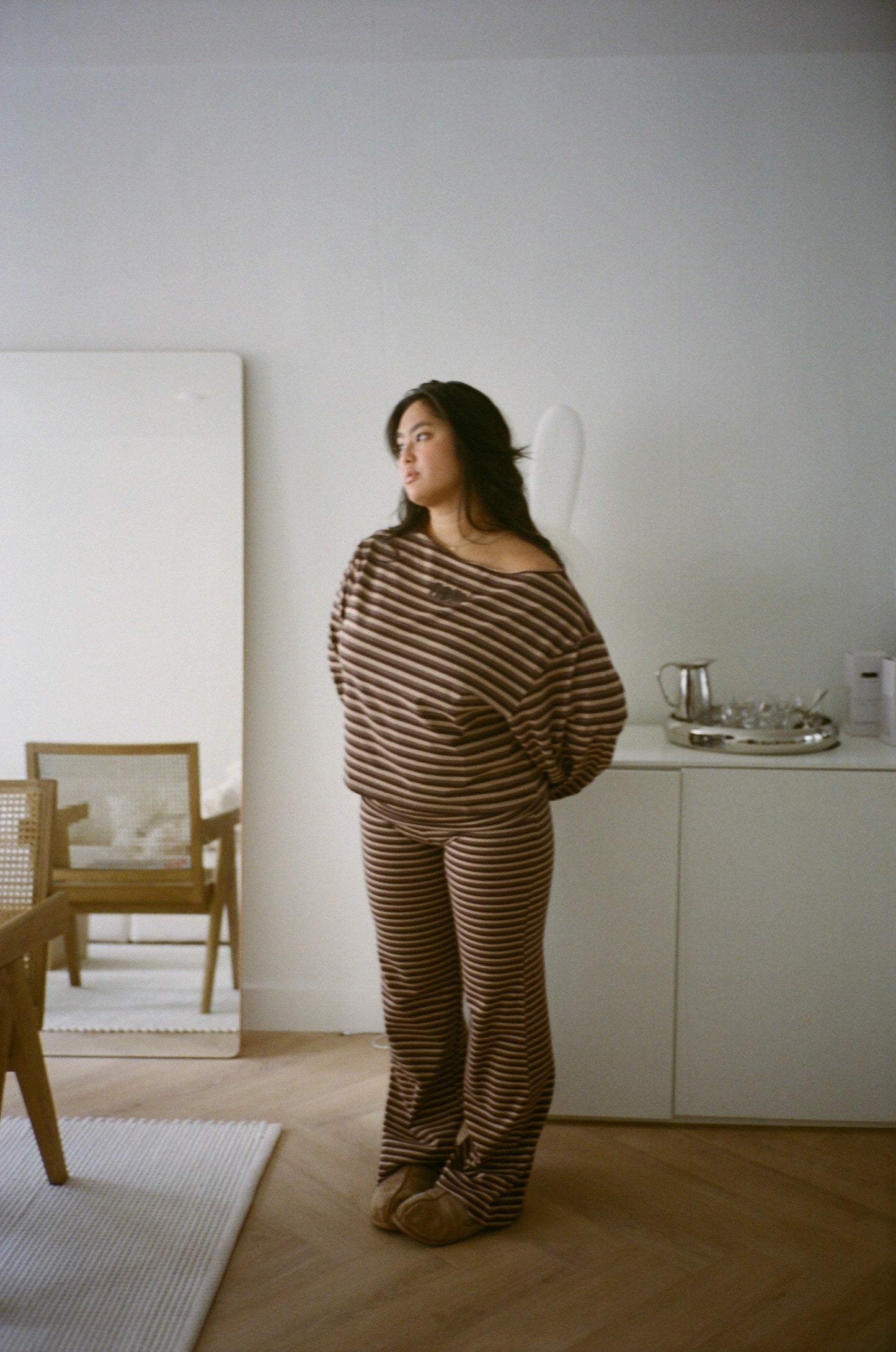 wide neck oversized longsleeve brown stripes