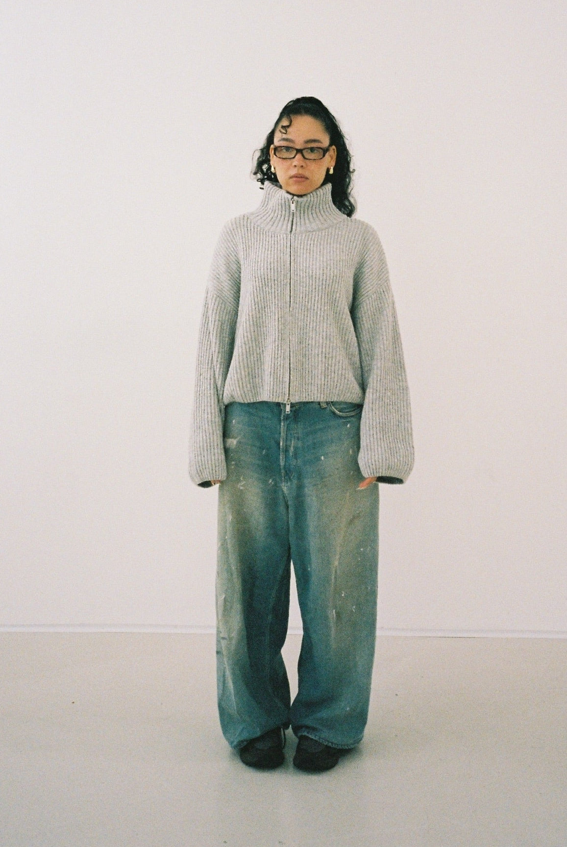 Knit Zipper Grey Melange | Wool-Cashmere Blend | Nom Originals