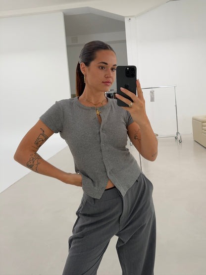 short sleeve cardigan mid grey melange