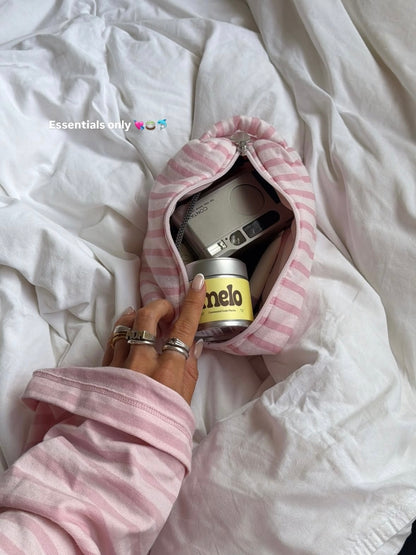 cosmetic bag pink stripes