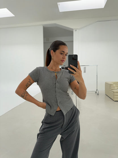 short sleeve cardigan mid grey melange
