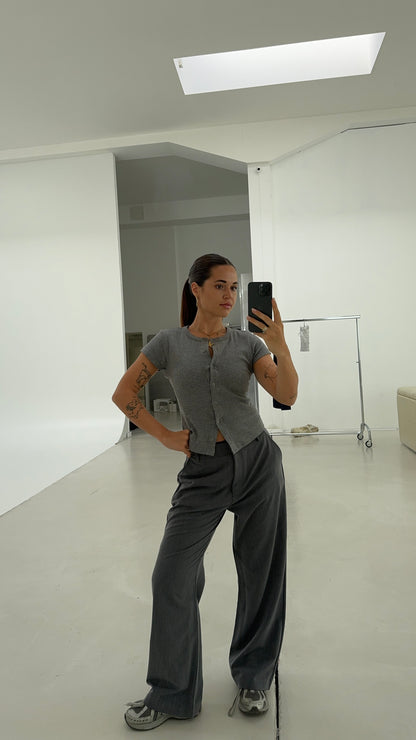 short sleeve cardigan mid grey melange