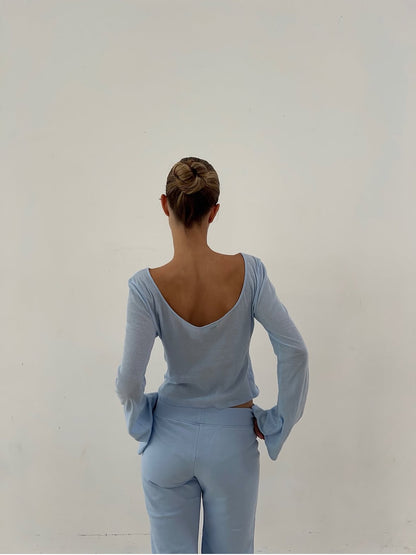 backless flared longsleeve ice blue