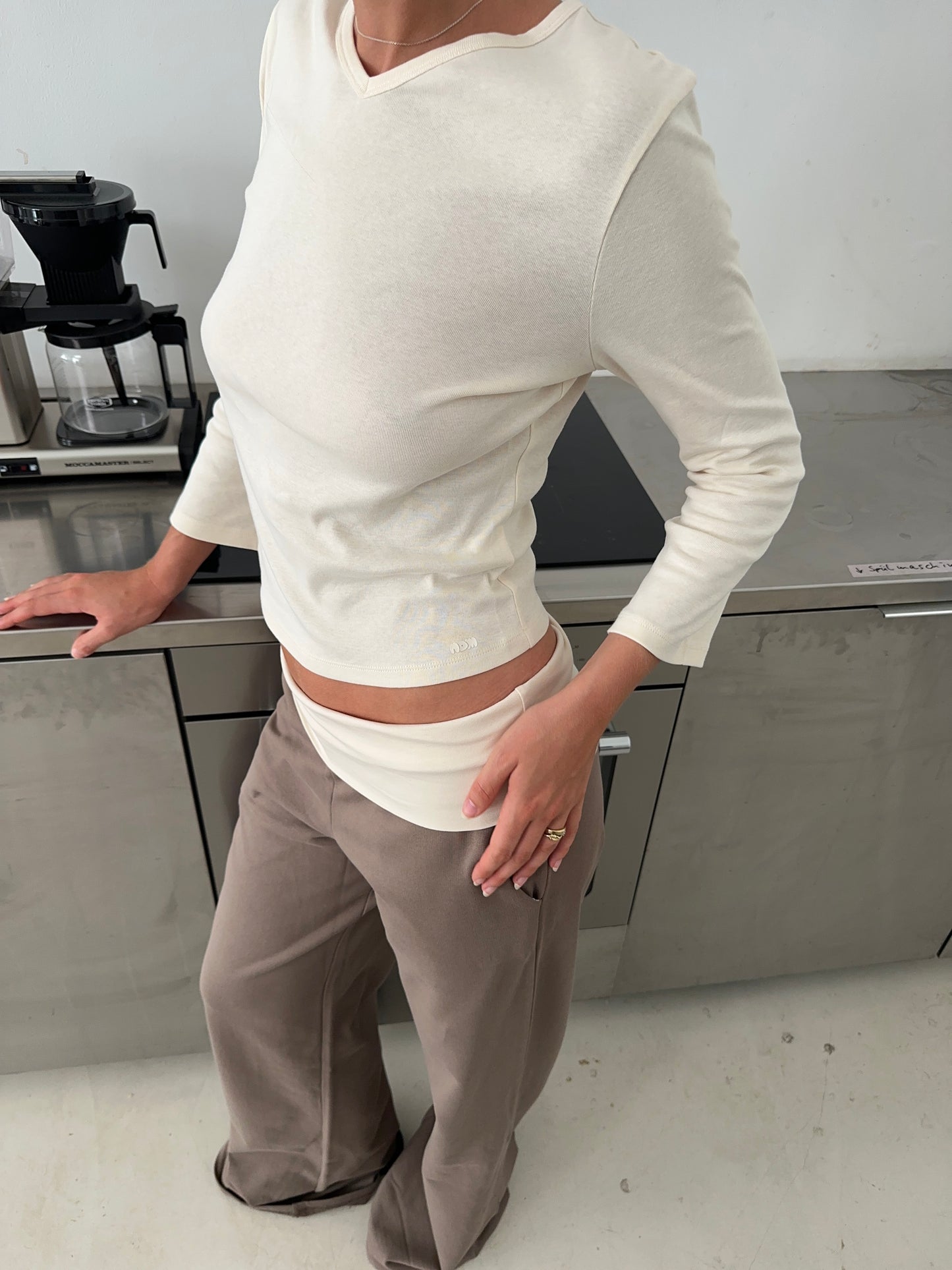 foldover pants khaki ivory