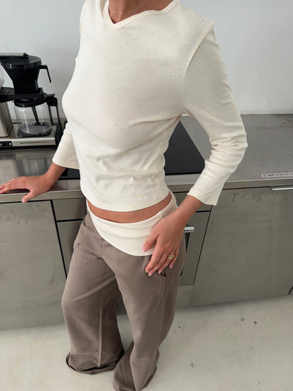 foldover pants khaki ivory