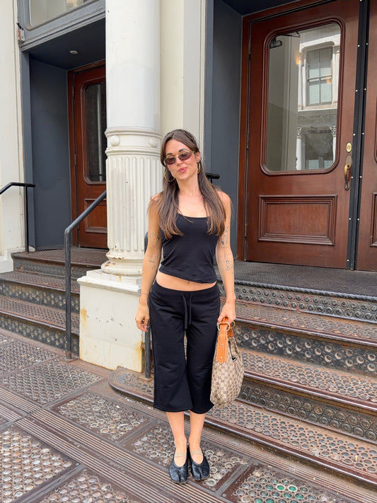 round neck capri set black