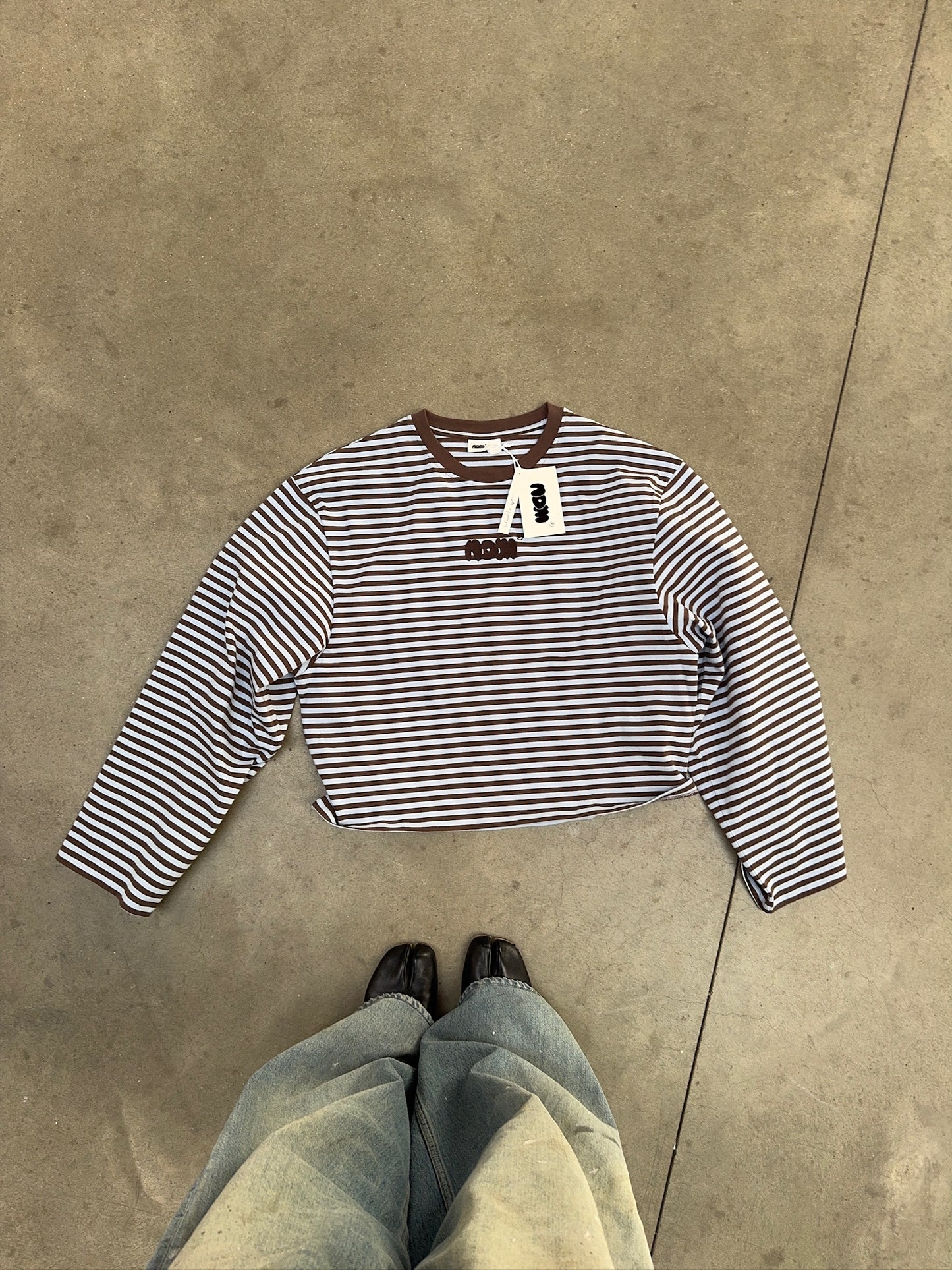 oversized longsleeve - babyblue brown stripes