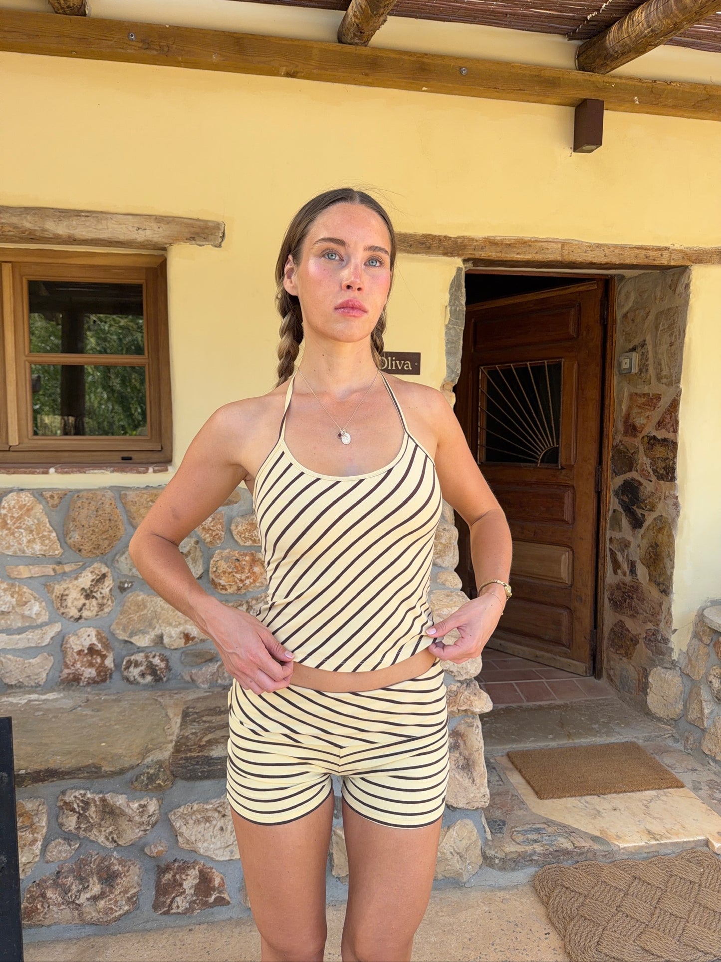chocolate vanilla stripe neckholder set + hairband