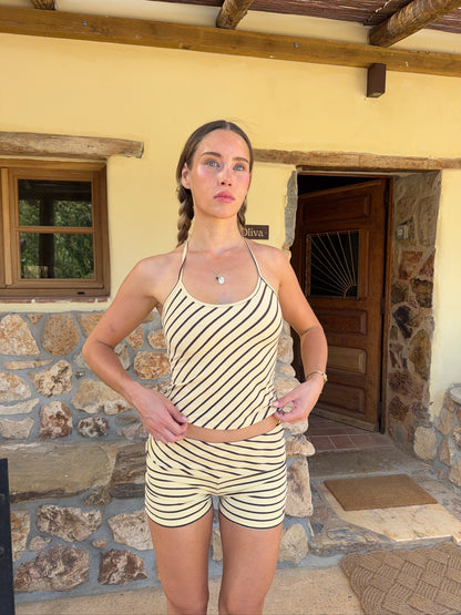 chocolate vanilla stripe neckholder set + hairband