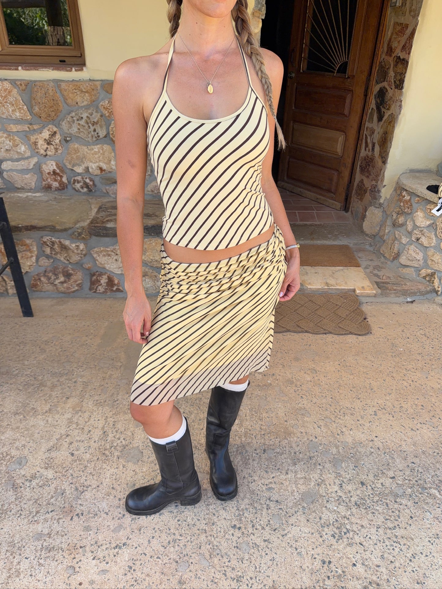 mesh slip skirt set chocolate vanilla + hairband