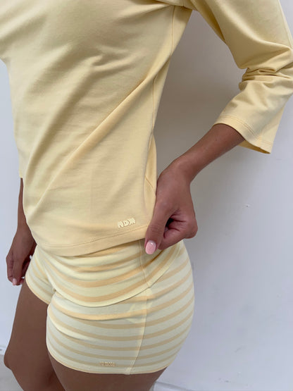 soft shorts butter yellow stripes
